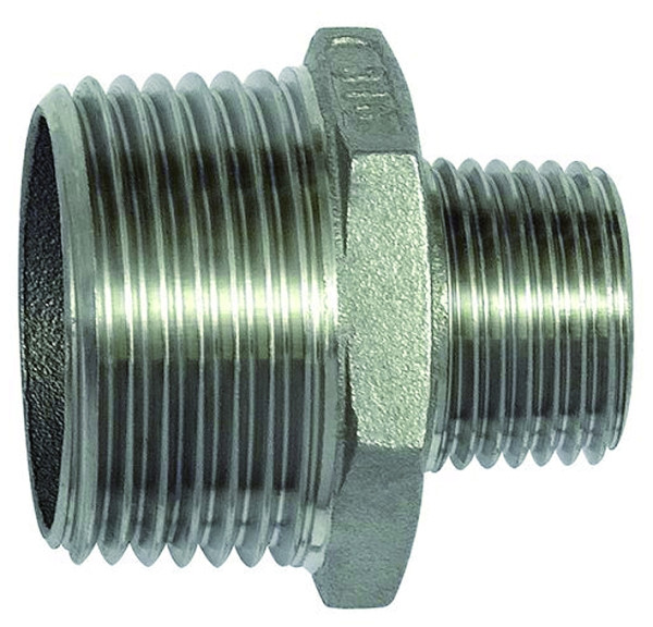 Doppelgewindenippel, Sechskant, R 1 1/2, SW 50, Edelstahl 1.4408