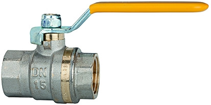 Kugelhahn , gelber Stahlhebel , G1" innen, DN 25 , PN 40, Messing vernickelt