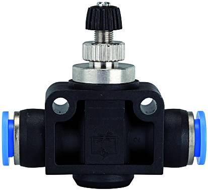 Drosselrückschlagventil "Blaue Serie" , Schlauch 4 mm AD , steckbar, max 10 bar, Kunststoff